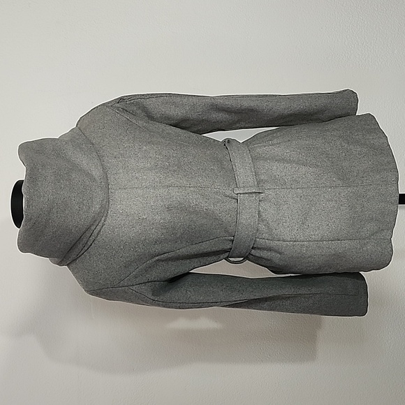 New Look Coat Double Breasted Pea Coat Wool/Poly Blend Tie & Button Gray Size M - Picture 10 of 16